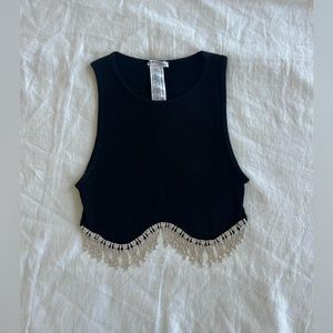 Zara Black Seamless Rhinestone Crop Top, Size XS